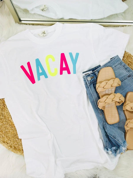 Vacay Neon Multi Colored Puff Tee