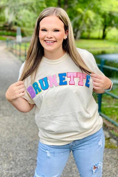 Brunette Multi Colored Varsity Chenille Patch Tee