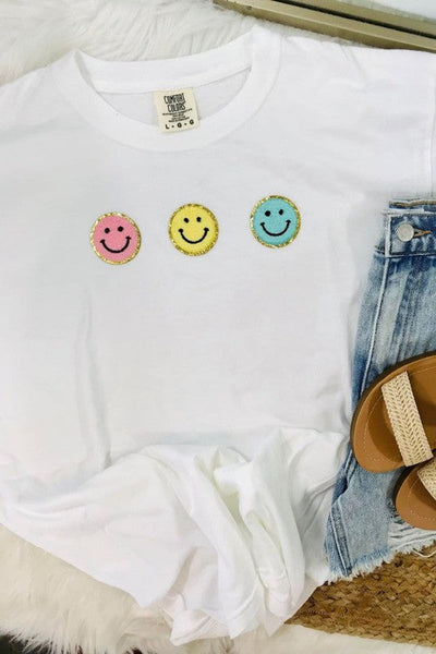 Multi Colored Happy Trio Chenille Patch Tee