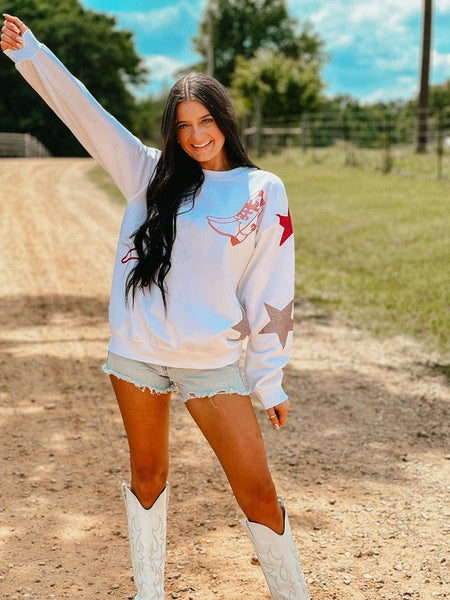 Western Boots And Stars Glitter Vinyl Sweatshirt