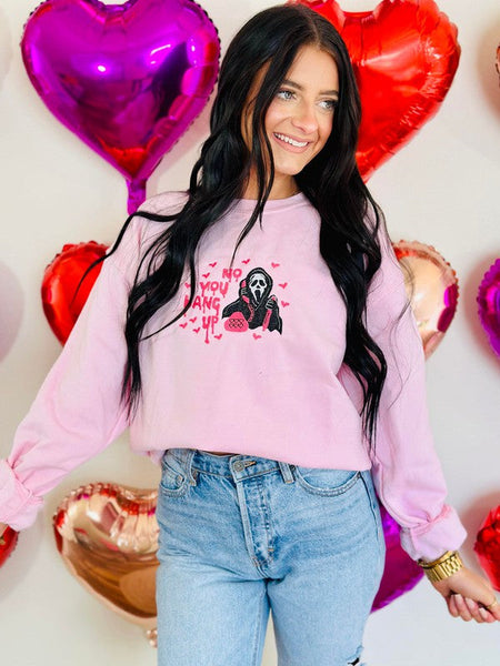 No You Hang Up Hearts Embroidered Sweatshirt