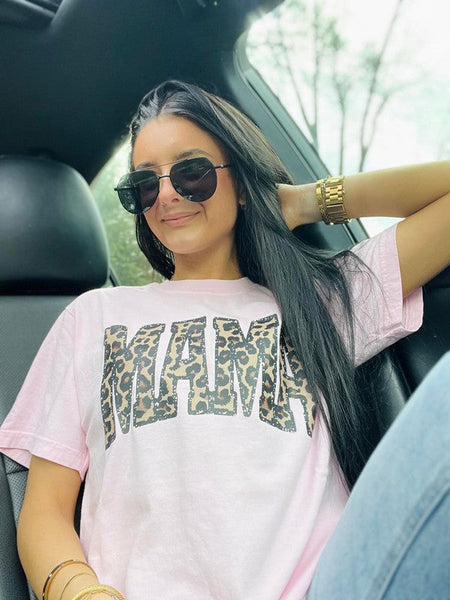 Mama Varsity Leopard Glitter DTF Tee