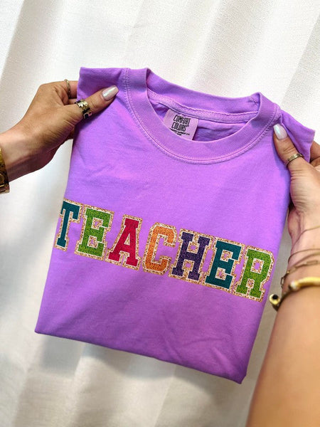 Teacher Faux Chenille Patch DTF Tee