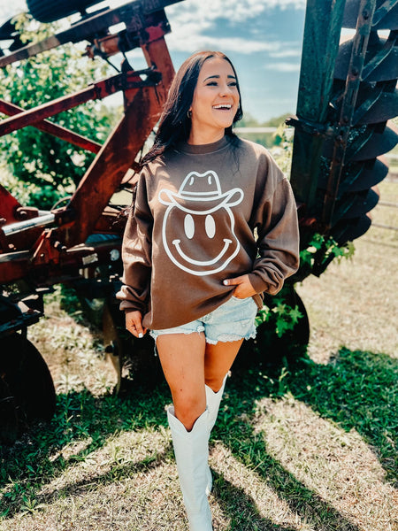 Cowboy Happy Face Puff Sweatshirt