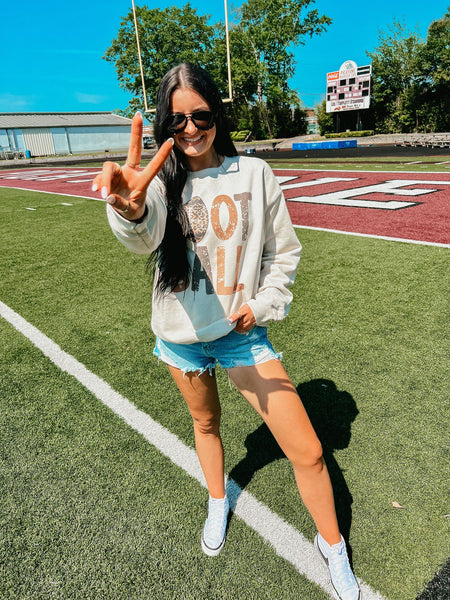 BEST SELLER- DISTRESSED LEOPARD FOOTBALL SWEATSHIRT
