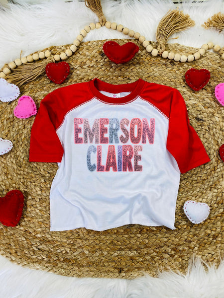 Custom Glitter Girl Name Raglan