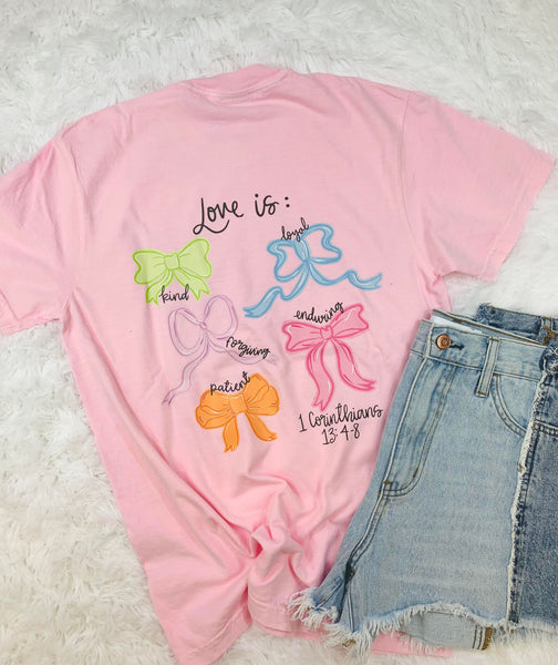 Love Is Hand drawn Coquette Bow FRONT AND BACK