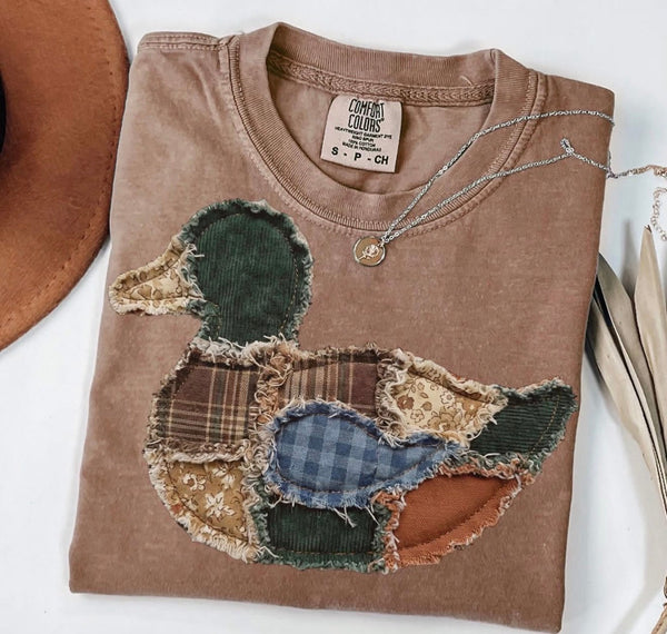 Faux Fringe Mallard Patchwork FALL61 DTF Graphic Top