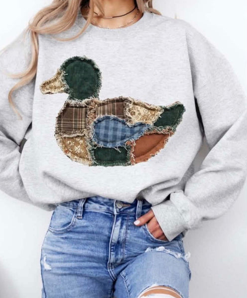 Faux Fringe Mallard Patchwork FALL61 DTF Graphic Top