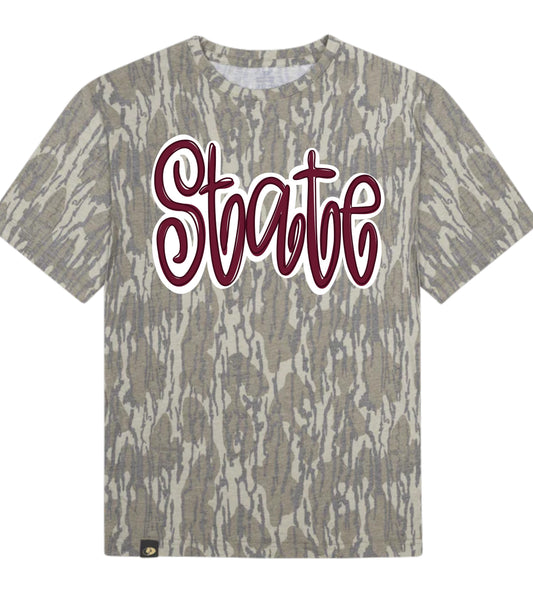 Custom State Swirly Name DTF Camo Tee