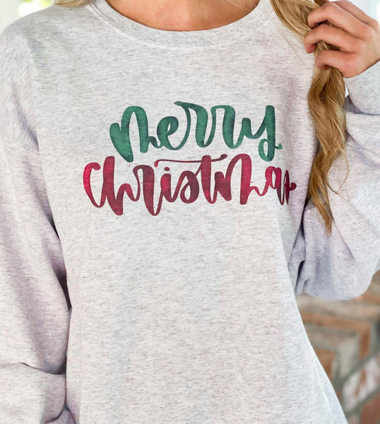 Merry Christmas Green Over Red Sweatshirt