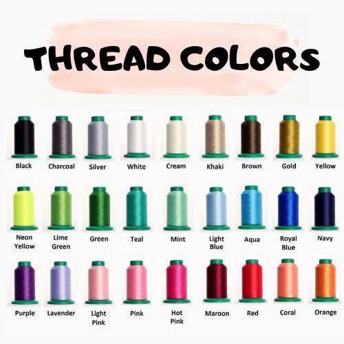 Color chart of thread colors with corresponding labels on a white background